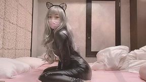 Japanese cutie in latex costume feels man's cock during COVID quarantine