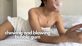 chewing and blowing bubble gum - SFW