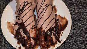 Jade Toffee's Toes and soles covered in Chocolatey sauce