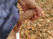 I cum in forest on dry leaves UNCUT COCK