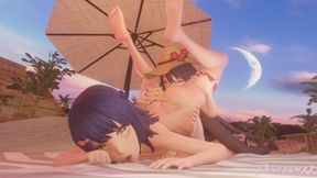 Hu Tao & Xiangling - Urge to Taste Some Pussy on the Beach