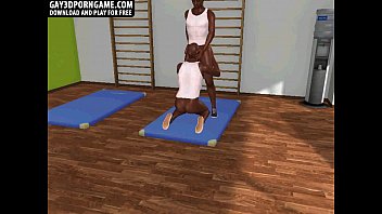 Two sexy black 3D studs suck eachother off on yoga mats