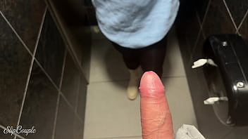 Cute Babe give Blowjob in Public Toilet after perfect Handjob under the Table in Fast Food Restaurant :P