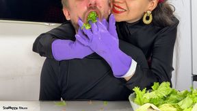Food Stuffing Punishment with Purple Rubber Gloves (Full Video, No Blur)
