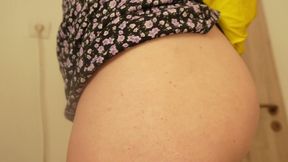 Indian stepsister masturbates in yellow dishwashing gloves and shows off her sexy skirt and big ass while playing with her pussy