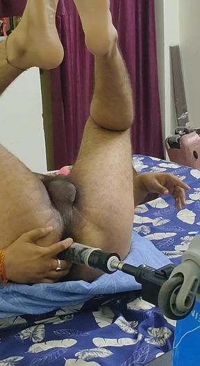 Desi gay bottom huge black dildo anal machine fucking