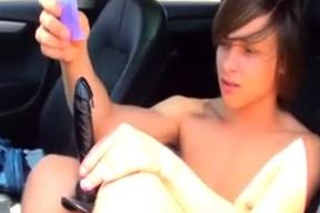 lad And teen In Car Whit fake penis Jerks And sperm flow On Ride