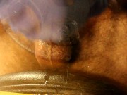 Thick Cumshot on Glass Close up After Edging My Cock with a Vibrator