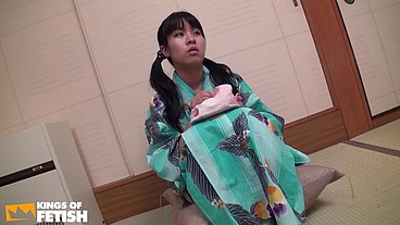 Fat man bangs and creampies wet bush of a Japanese girl on the bed