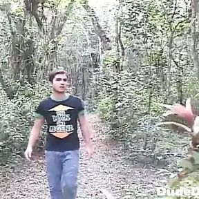 Dudes masturbating and fucking hard in the woods