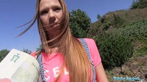 Horny  girl is offered a large sum of money for a quick sex during their summer hike