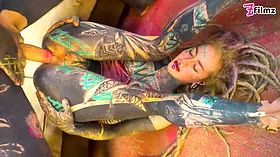 Dreadlocked Inked Girl Anal Cowgirl