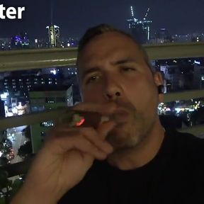 Dilf Jerks Cock and Cums While Smoking Cigar Outside