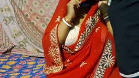 Unsatisfied wife sex in red sare with husband....
