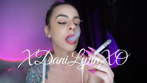 Smoking Closeup With Pink and Purple Nails