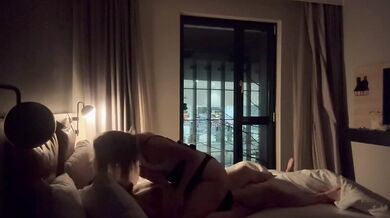 British MILF rides hard in hotel window through strangers lurking past