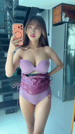 Wild Asian beauty teases in her home