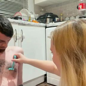 Teen Girlfriend trying to Shave her Boyfriends Chest but end up FUCKIN IT UP!