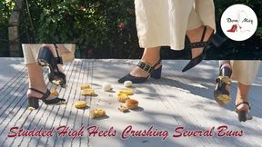 Studded High Heels Crushing Several Buns