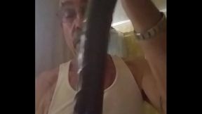 Amateur Old Guy Enjoys Intense Deepthroat Dildo Session