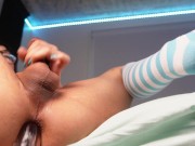 TGirl Cutie Fucks Herself So Hard, She Falls Off The Bed!