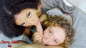 Skinny brunette and Latina share lucky guy in amateur POV 3some