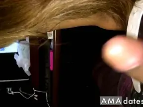 Japanese Girl Gives Blowjob While Sneaking Around Internet Cafe