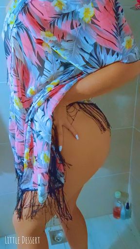 Watch This Stunning Brazilian Beauty Shower in a Black String Thong