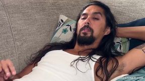 Gay long hair white trash destroys himself with a slow motion cumshot