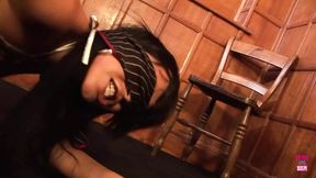 Amazing Blindfolded Brunette Babe with Big Tits Gets Spanked and Fucked Doggy Style
