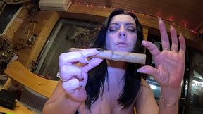 leather pants & fat cigar anal tease – smoking, pussy show & deep masturbation