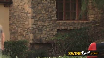 Softcore threesome in the hot tub with kinky swinger wifes!