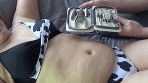 General cleaning of Victoria's navel with different objects B