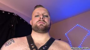 Bear daddy owns the party stroking his fat cock solo POV