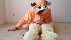 A Plush Toy Rides a Deer while Dominating a Bootylicious Cowgirl