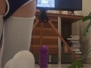 8" deepthroat while my asshole clenches my buttplug