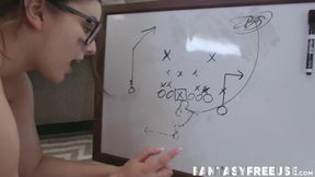 Busty redhead and brunette get double penetration from their trainer