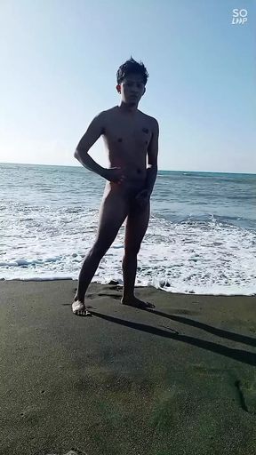 Hot Asia Teen Boy Cumsot on the Beach