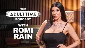 Dark-haired beauty Romi Rain in golden age adult time podcast