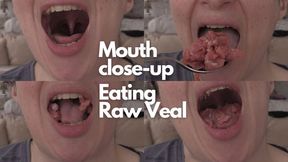 Close-up Mouth Eating Raw Veal - Chewing and Mouth Fetish - SD Version