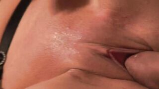 Blonde inside pvc sits on bro's face with her twat while dark haired is blowing him