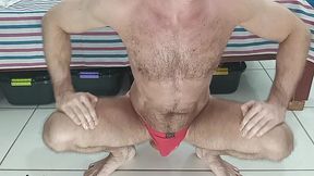 in red underwear riding my dildos