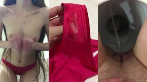 compilation russian brunette with dirty talk shows dirty panties close-up. pissing girl with hairy pussy