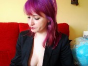 A sexy agent welcomes you in a travel agency, she starts burping