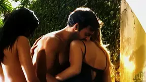 Tanned babe trio enjoys hot outdoor threesome
