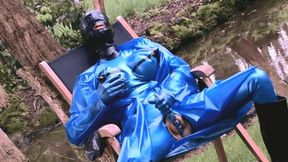 Blue Latex Lady In Rubbery Woodland Walkies And Outdoor Masturbation