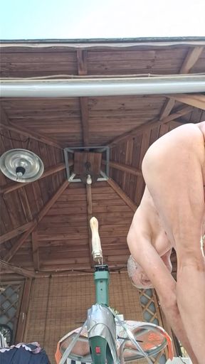 Public Outdoor Exhibitionist Vacuumcleaner Sucking and Dildo Machinefucking Bondage Edging Cumshot Sexshow