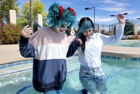Jumping in the Pool in Jeans