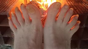 Gnarlie Harper and His Sweaty Socks, Ugly Toenails & Cold Wet Feet Warming Up by the Fireplace After a Long Rainy Day at Work. At the end of the video, you can get a close look at the dirty soles of his feet - Foot Fetish