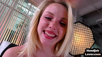 POV HJ teen wanks oiled cock and talks dirty after
